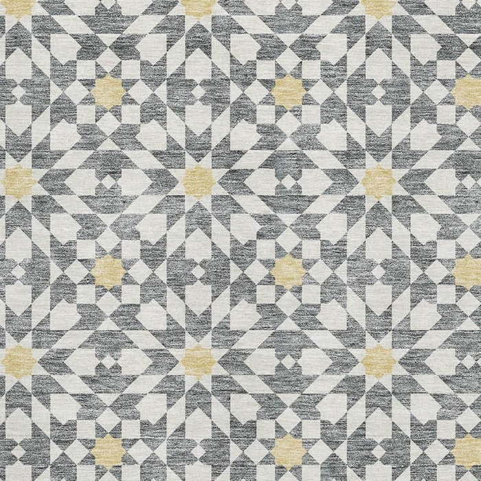 9' X 12' Geometric Washable Area Rug With UV Protection - Gray