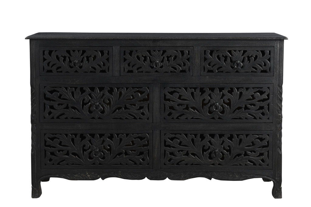 Solid Wood Seven Drawer Dresser - Black
