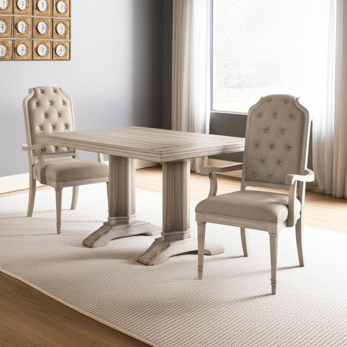 Tufted And Upholstered Fabric And Solid Wood Dining Arm Chairs (Set of 2) - Antiqued White