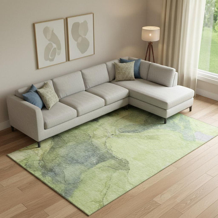 10' X 14' Abstract Washable Area Rug With UV Protection (701189) - Green / Gray