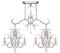 HomeRoots 29-inch metal chandelier with eight lights, dimmable, featuring clear shades and a nickel finish.