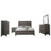 CoasterEveryday Watson California King bedroom set in grey oak with five-piece furniture design, including bed, dresser, and nightstands.