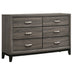 CoasterEveryday Watson five-piece California King bedroom set in grey oak with a bed frame, dresser, and matching furniture pieces.