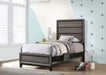 Grey oak Watson Wood Twin Panel Bed by CoasterEveryday, showcasing a modern wooden furniture bed frame with panel design.