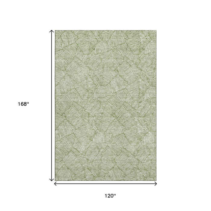 10' X 14' Floral Washable Area Rug With UV Protection (672611) - Green / Ivory