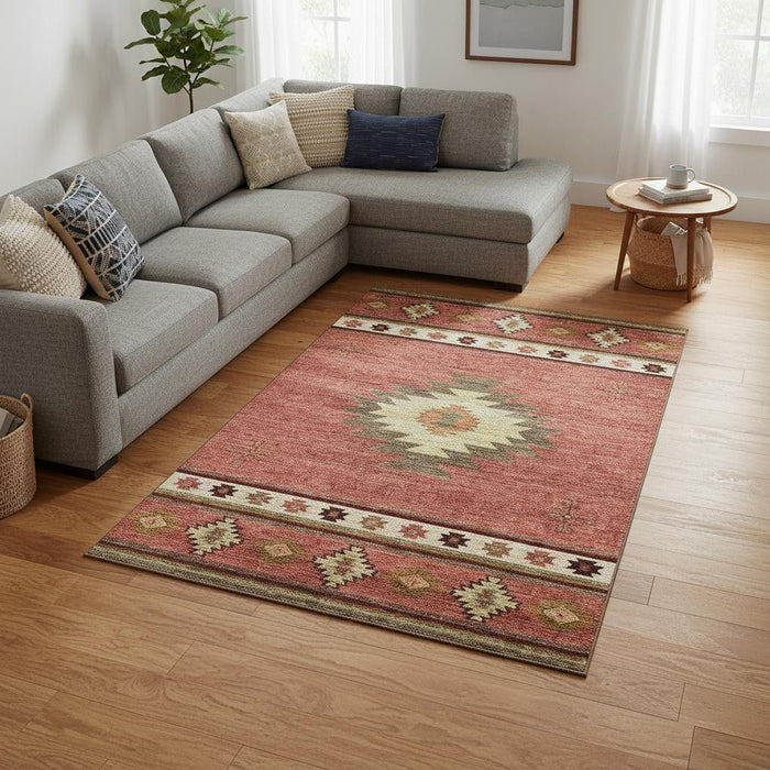 10' X 14' Geometric Washable Area Rug With UV Protection (645672) - Cinnamon / Ivory / Beige
