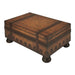 Vintage-style Old World map coffee table by HomeRoots with a light brown finish, showcasing detailed map design and sturdy wooden construction.