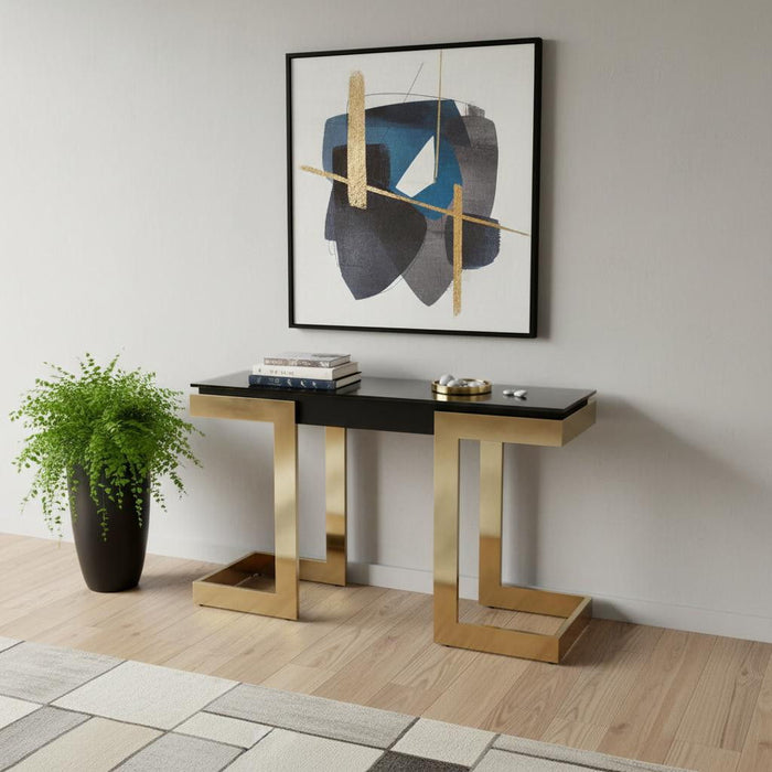 Glass Pedestal Console Table - Black And Gold