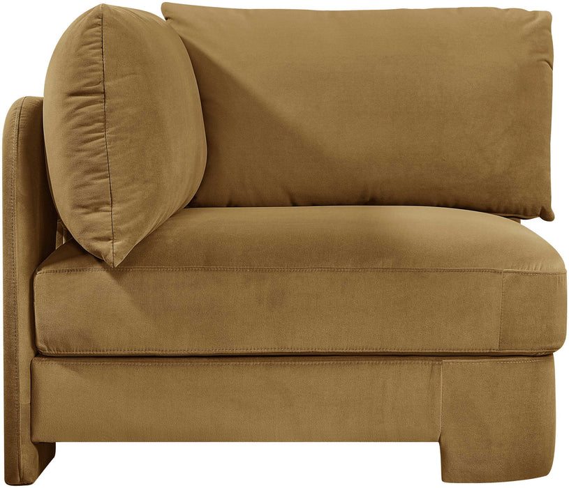 Meridian Furniture Hammond velvet performance fabric corner chair with upholstered stationary design and plush cushioning.