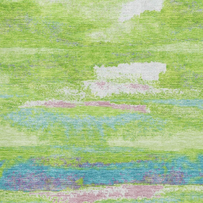 10' X 14' Abstract Washable Area Rug With UV Protection (675024) - Lime Green / Blue / Pink