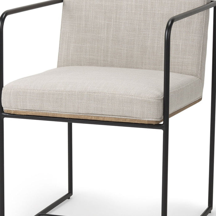 Upholstered Cushion Metal Dining Arm Chair - Beige