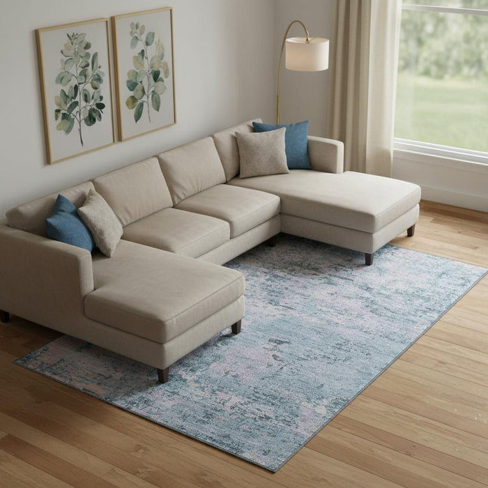 10' X 14' Abstract Washable Area Rug With UV Protection (699142) - Blue / Lavender