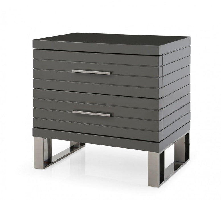 Two Drawer Nightstand - Silver And Gray