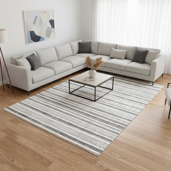 8' X 11' Striped Hand Woven Area Rug (660303) - Cream / Beige / Gray