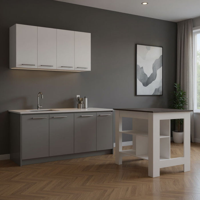 41" Wood Kitchen Island Set With Storage - Black / White