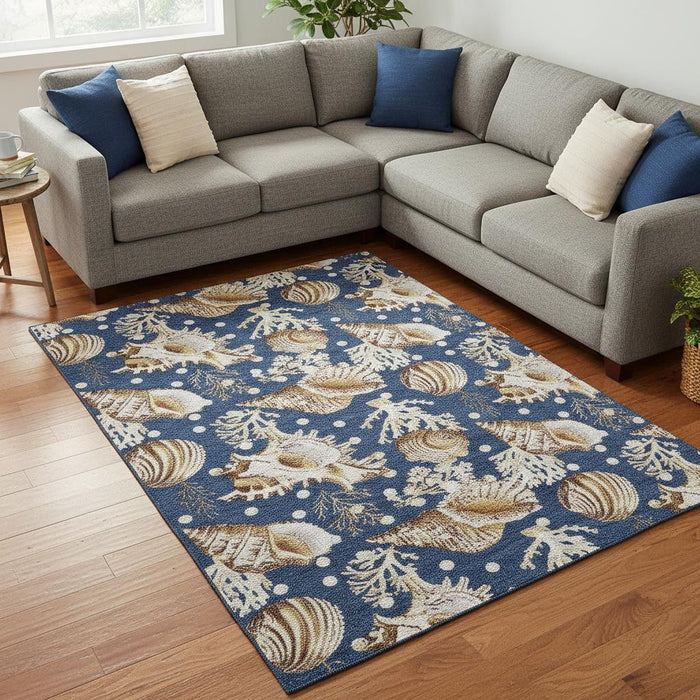 10' X 14' Geometric Washable Area Rug With UV Protection (645822) - Blue / Ivory / Beige