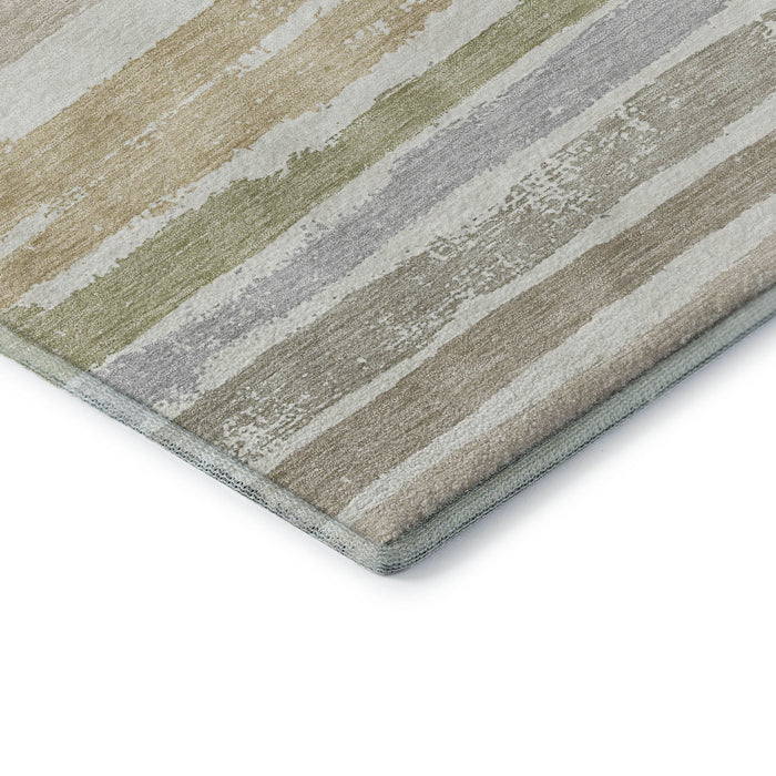 10' X 14' Striped Washable Area Rug With UV Protection (680025) - Ivory / Beige / Taupe