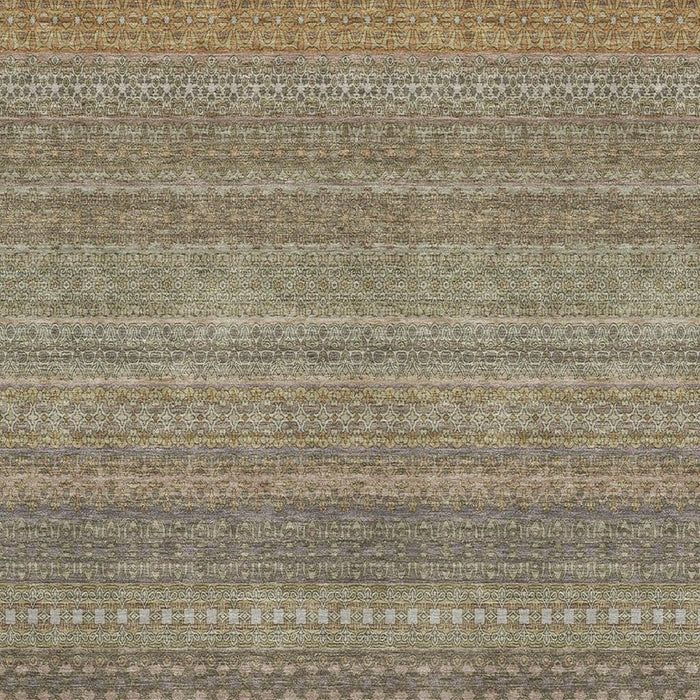 9' X 12' Striped Washable Area Rug With UV Protection (647517) - Khaki / Ivory