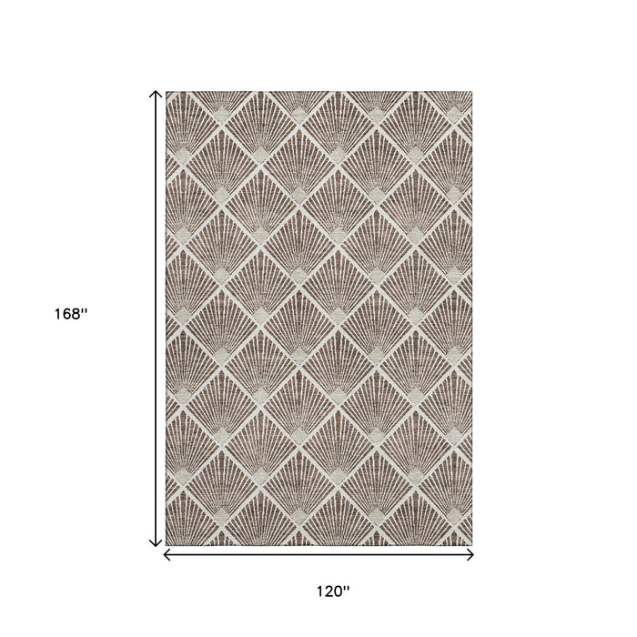 10' X 14' Abstract Geometric Washable Area Rug With UV Protection (672671) - Brown / Beige