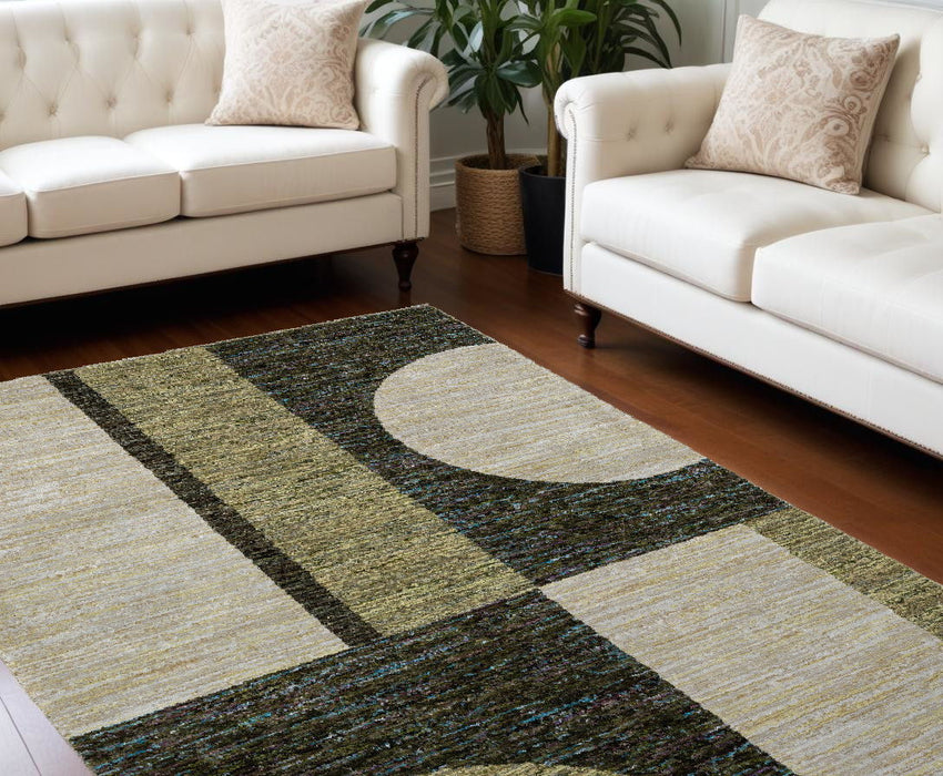 8.5' x 12.1' Geometric Power Loom Area Rug - Blue And Beige