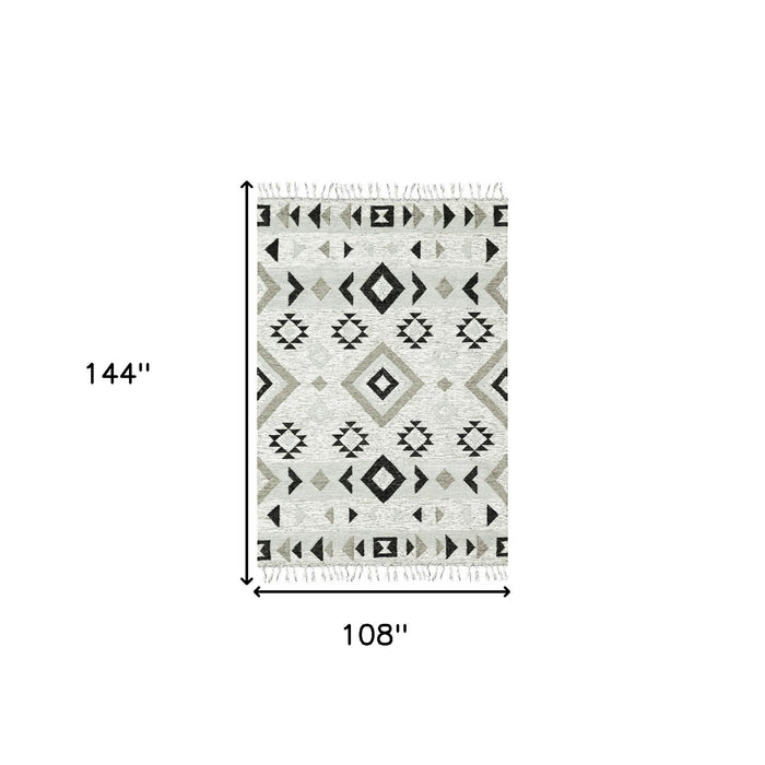 9' X 12' Wool Tribal Flatweave Handmade Area Rug With Fringe - Silver