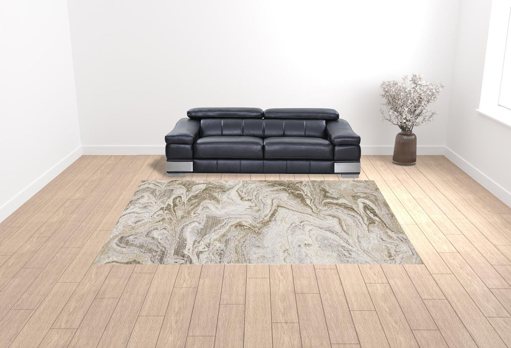 10' x 13' Abstract Power Loom Stain Resistant Area Rug - Ivory Tan Beige Gray And Brown