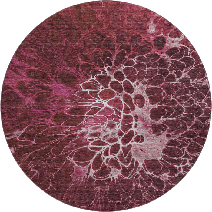 8' Abstract Washable Round Rug With UV Protection (654569) - Merlot / Silver