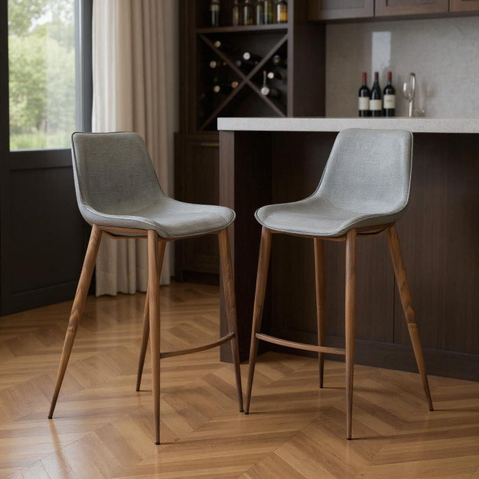 30" Modern Slate Faux Leather And Steel Bar Height Bar Chairs (Set of 2) - Gray