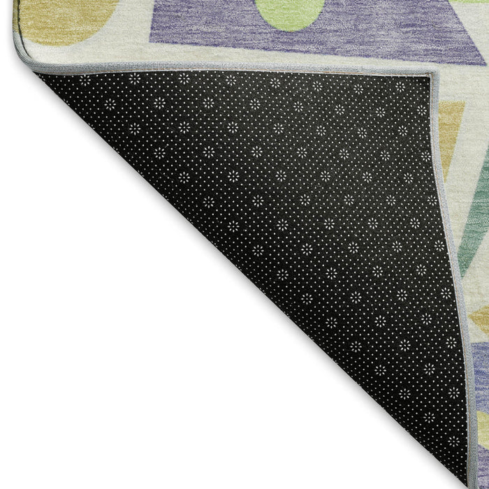 10' X 14' Geometric Washable Area Rug With UV Protection (697392) - Lavender / Lime Green / Gold