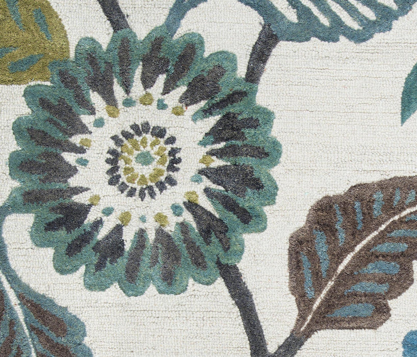 10' X 14' Wool Floral Hand Tufted Area Rug (747301) - Ivory / Brown / Blue / Teal / Green