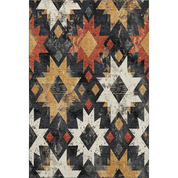 10' X 14' Southwestern Washable Area Rug With UV Protection (706631) - Black / Gold / Rust