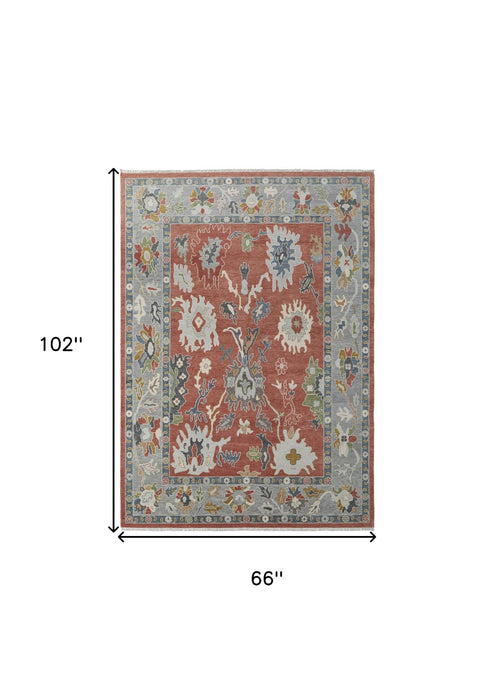 6' X 9' Bohemian Wool Floral Hand Knotted Area Rug With Fringe - Gray