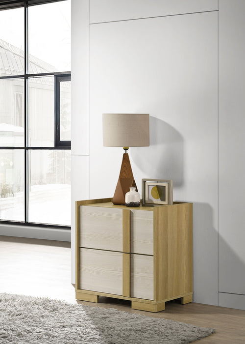 CoasterEveryday Hyland 2-drawer nightstand in natural wood finish, featuring sleek design and sturdy construction.