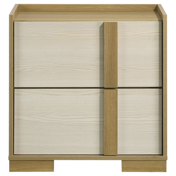 Hyland CoasterEveryday 2-drawer nightstand in natural wood finish, showing the modern bedside table with sleek drawer handles.