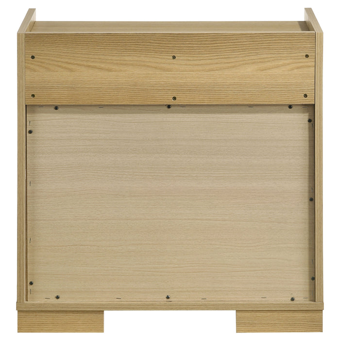 Natural wood Hyland 2-drawer nightstand by CoasterEveryday, featuring a modern bedside table with two drawers and sleek design.