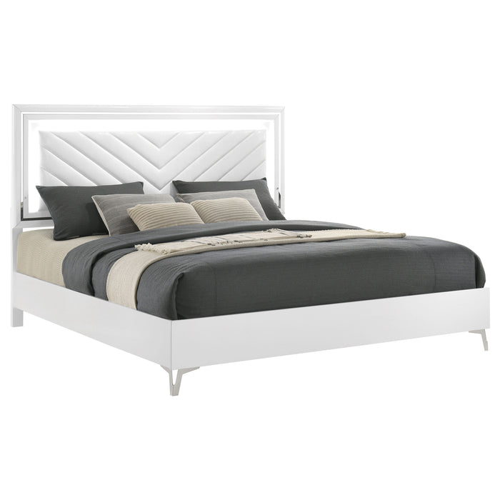 Cassia Eastern King LED Panel Bed White High Gloss