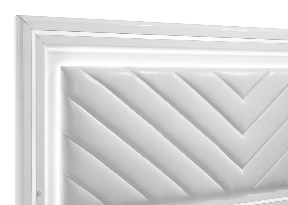 Cassia Eastern King LED Panel Bed White High Gloss