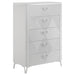 White high gloss Cassia 5-drawer bedroom chest of drawers by CoasterEveryday, showcasing sleek modern furniture design.