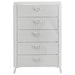White high gloss CoasterEveryday Cassia 5-drawer bedroom chest of drawers, modern furniture with sleek drawer fronts.