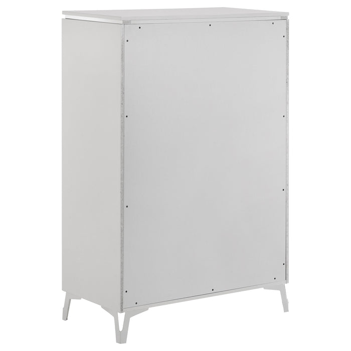 White high gloss Cassia 5-drawer bedroom chest of drawers from CoasterEveryday, showcasing sleek modern furniture design.