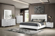 White high gloss Cassia 5-drawer bedroom chest of drawers by CoasterEveryday, showcasing sleek modern furniture design.