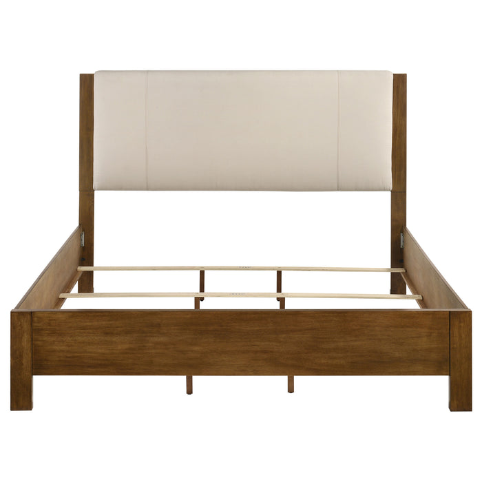 Adderley Eastern King Wood Panel Bed Cream and Warm Brown