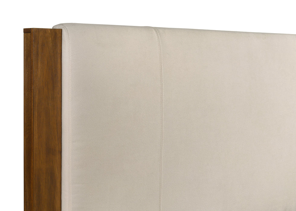 Adderley Eastern King Wood Panel Bed Cream and Warm Brown
