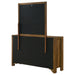 CoasterEveryday Adderley 8-drawer bedroom dresser with mirror in warm brown wood finish, showing the dresser and attached mirror.