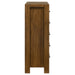 CoasterEveryday Adderley 5-drawer bedroom chest of drawers in warm brown wood finish with sleek handles and modern design.