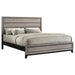 Light taupe California King Panel Bed by CoasterEveryday, featuring a sleek wooden frame and modern furniture design.