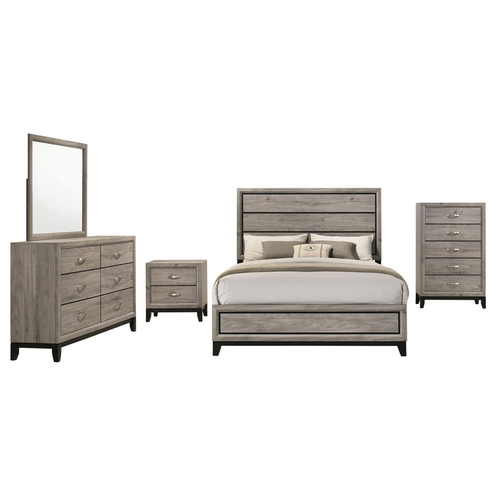 CoasterEveryday Valen five-piece queen bedroom set in light taupe furniture finish