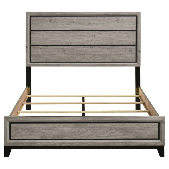 CoasterEveryday Valen wood queen panel bed in light taupe finish with paneled headboard and footboard