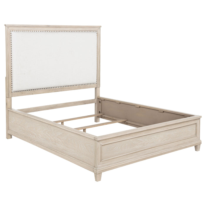Pembroke 66-inch Queen Panel Bed in Washed Oak, wooden furniture with a classic panel design and natural wood finish.