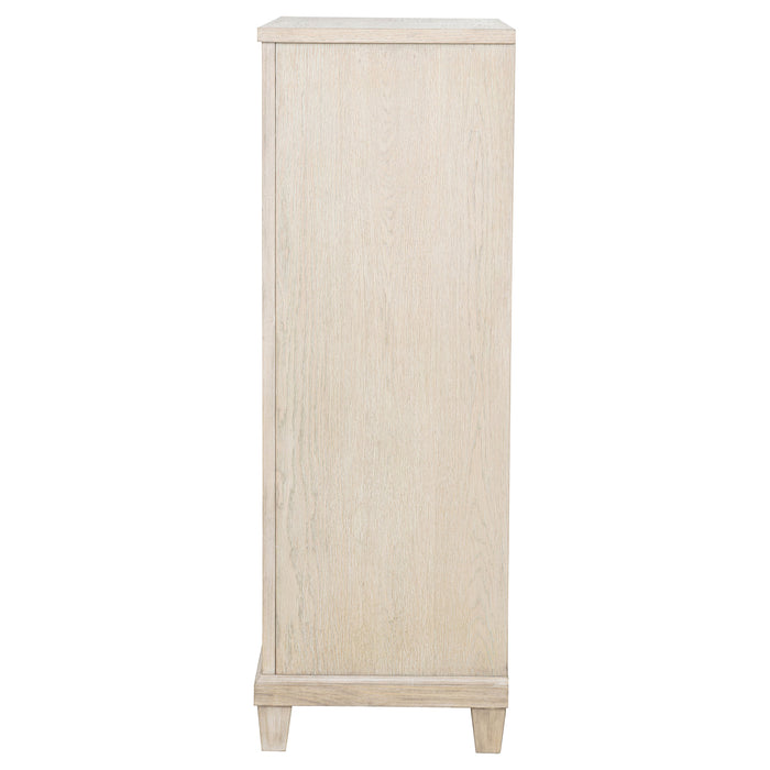 CoasterEveryday Pembroke 5-drawer chest of drawers in washed oak finish, showcasing sleek wooden design and modern furniture style